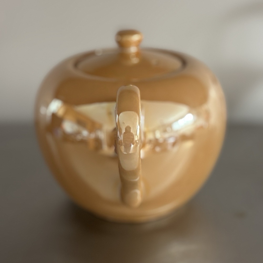 Vintage Orange Yellow Gold Luster ware Iridescent Teapot And Sugar Made In Japan - Picture 5 of 16